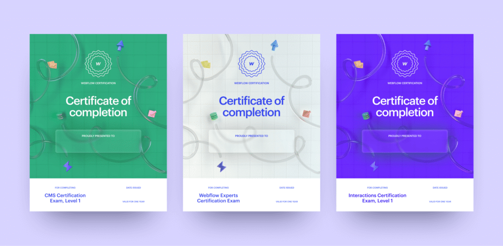 Webflow certificates